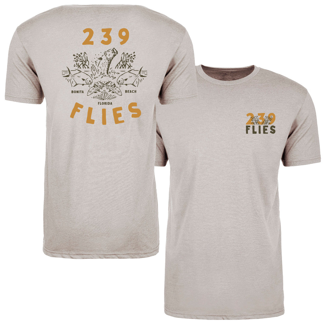 Front and back view of 239 Flies Bre Drake Tee