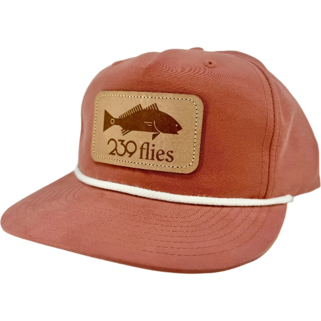Redfish leather patch hat with rope bill detail