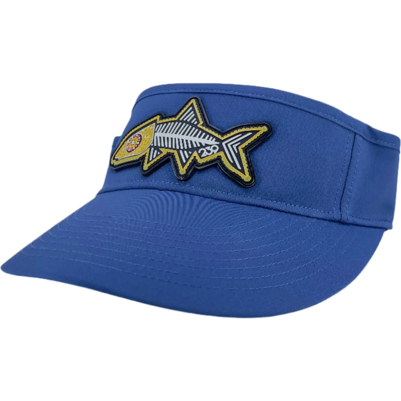 Blue Bone Visor with embroidered fish skeleton and '239' logo