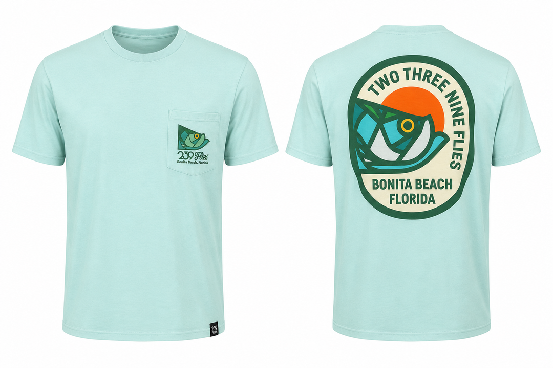 Aqua stained glass tarpon tech tee with UPF 40 and DWR finish