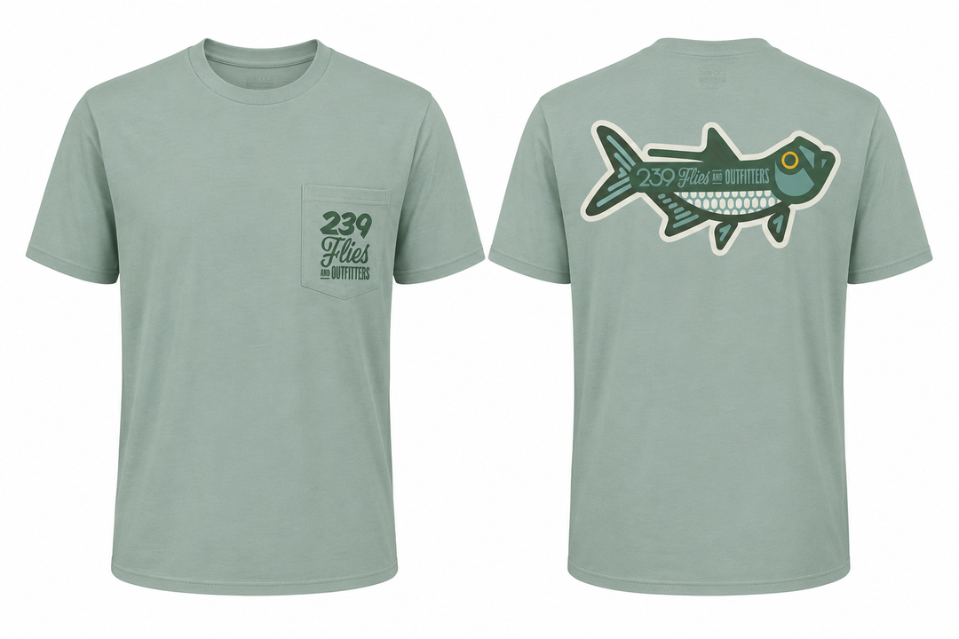 Sage green Bandit tech tee with chest pocket and tarpon graphic
