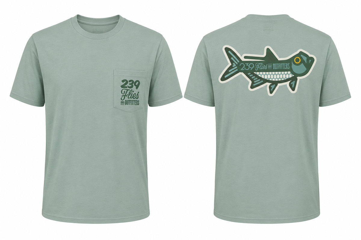 Sage green Bandit tech tee with chest pocket and tarpon graphic