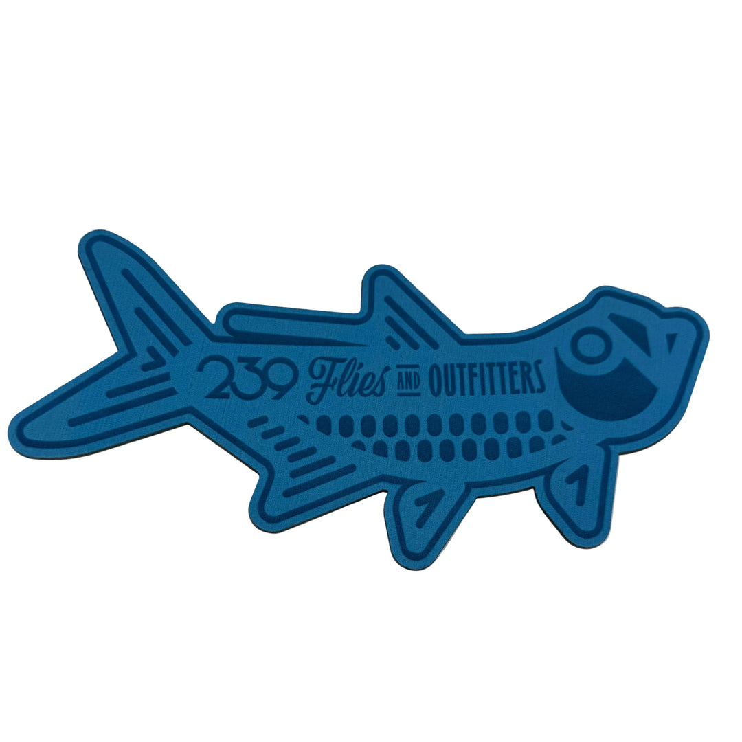 Teal Ocean Blue Tarpon Fly Sticker with Deep Blue Accents