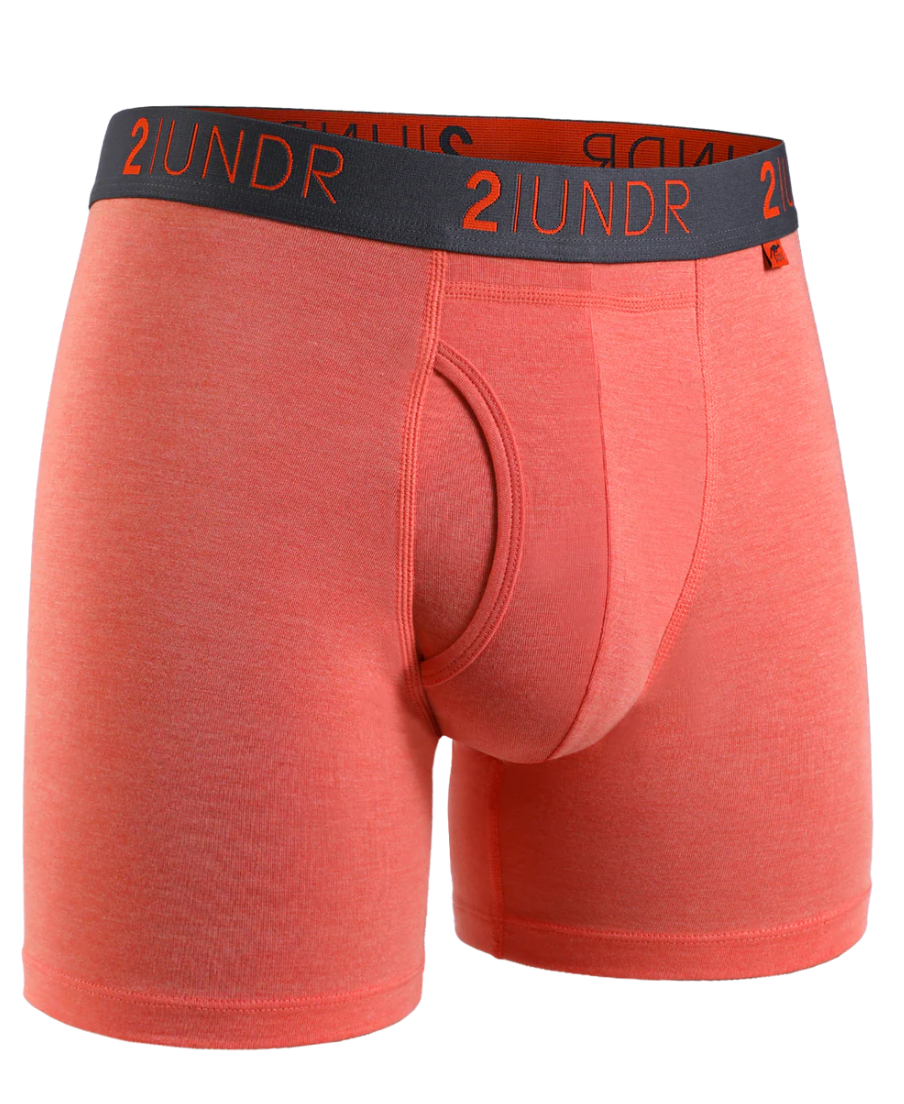 2UNDR Swing Shift Boxer Brief 6" in Coral with Joey Pouch and charcoal waistband