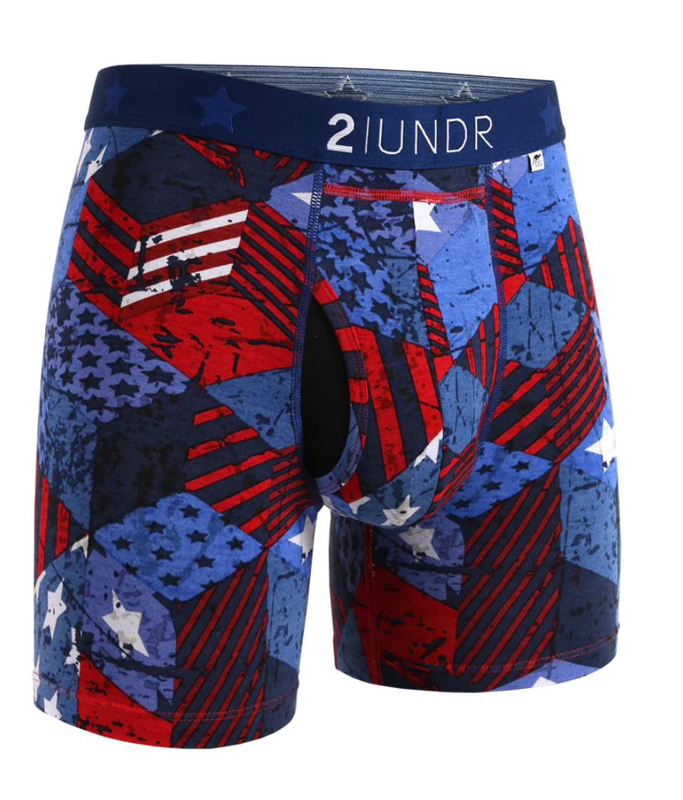 Men's 2UNDR Swing Shift Boxer Briefs in patriotic flag print with Joey Pouch