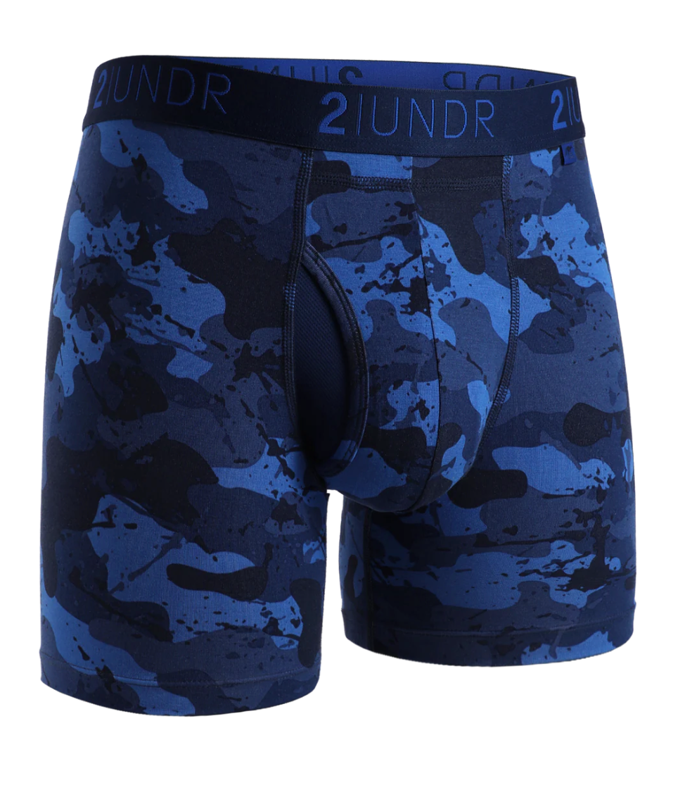 2UNDR Swing Shift Boxer Briefs in blue black camo with Joey Pouch and modal fabric