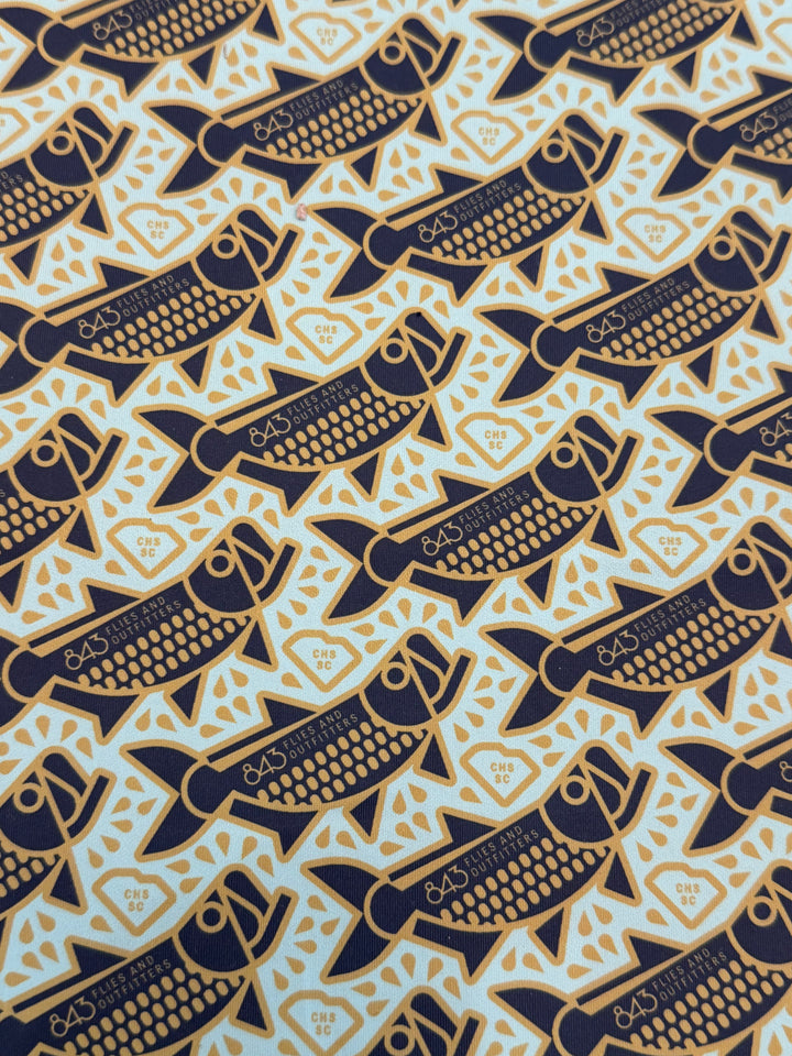 Close-up of light blue polyester sun mask fabric texture