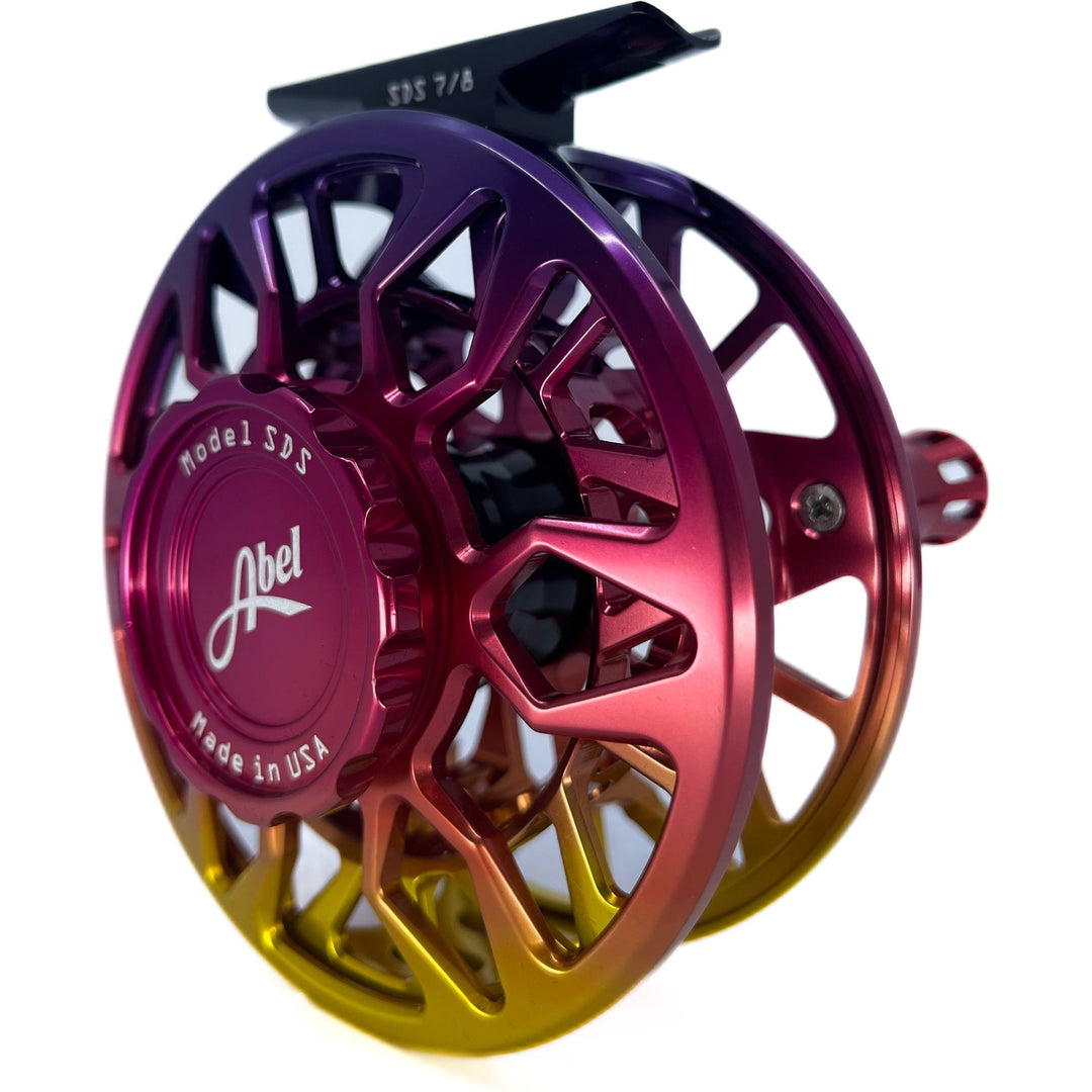 Abel Reels SDS 7/8 - Ported Sunset Fade w/Sunset Fade Drag Knob & Red Handle (IN STOCK)
