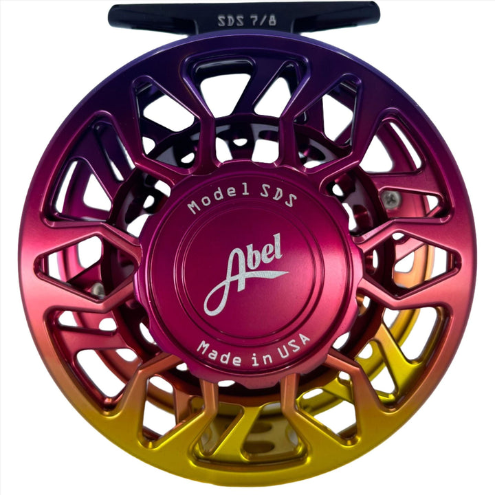Abel Reels SDS 7/8 - Ported Sunset Fade w/Sunset Fade Drag Knob &amp; Red Handle (IN STOCK)