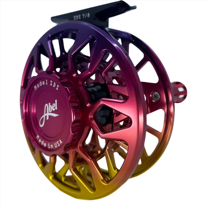 Abel Reels SDS 7/8 - Ported Sunset Fade w/Sunset Fade Drag Knob &amp; Red Handle (IN STOCK)