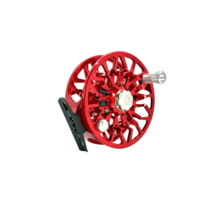 Abel Reels SDS 9/10 Ported Red w/ Blue III Drag Knob &amp; Platinum Handle (CUSTOM IN STOCK)