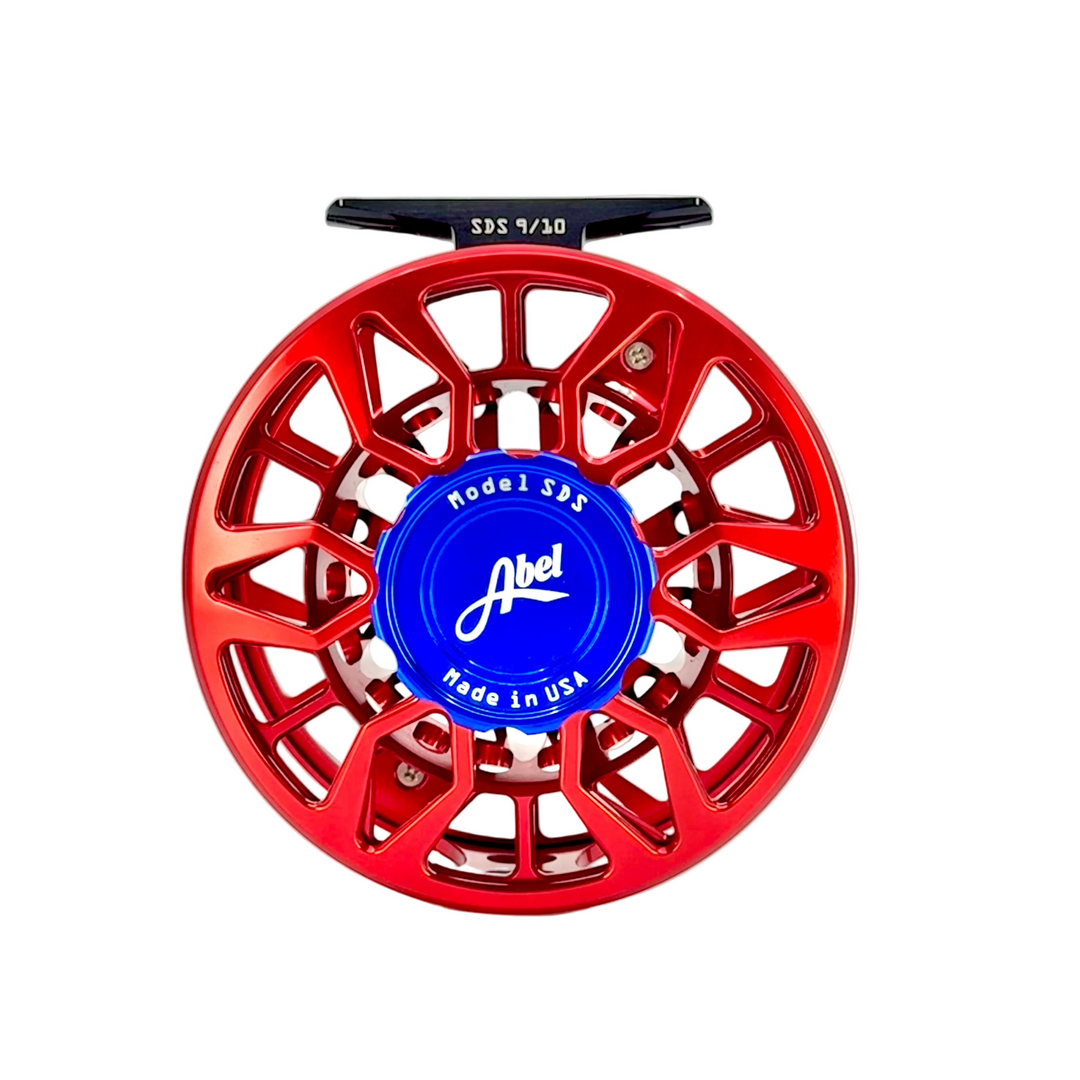 Abel Reels SDS 9/10 Ported Red w/ Blue III Drag Knob &amp; Platinum Handle (CUSTOM IN STOCK)