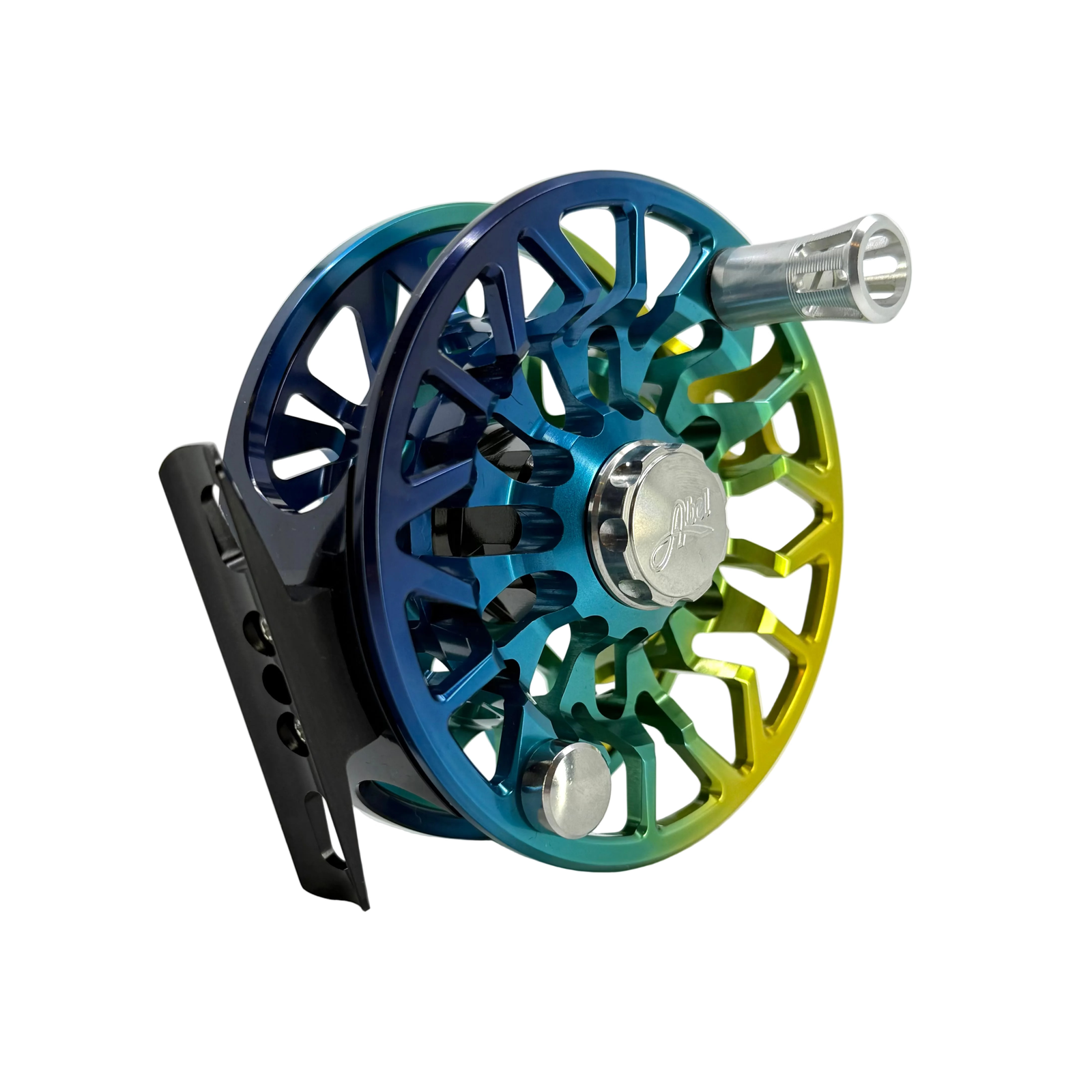 Abel SDS 7/8 saltwater fishing reel with blue-to-yellow fade finish and platinum handle