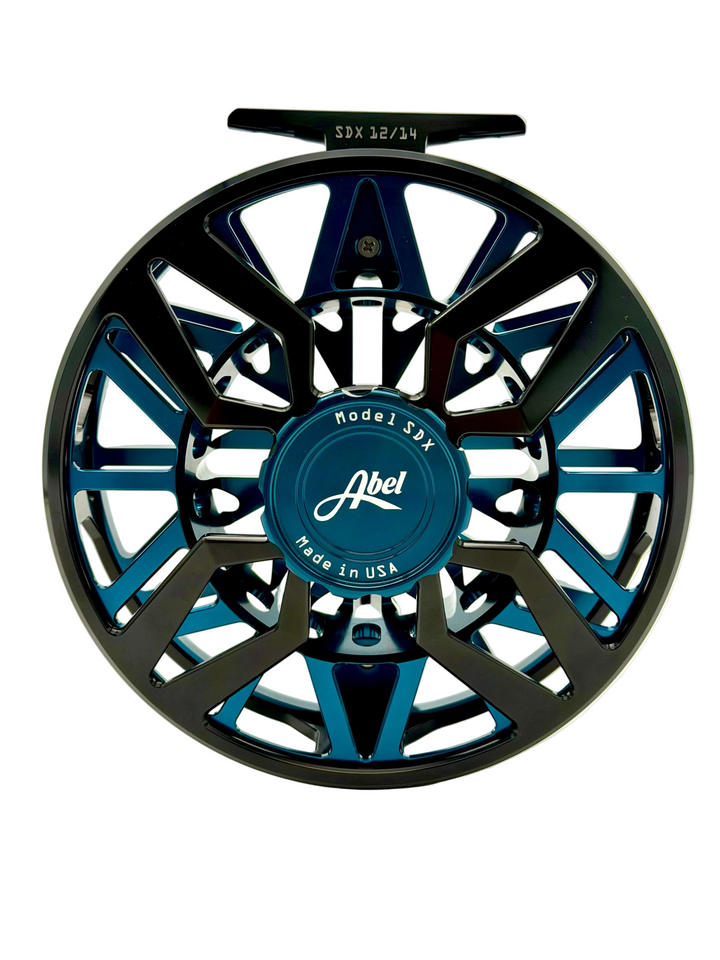 Abel SDX 12/14 - Ported Black Frame Deep Blue Spool w/ Deep Blue Drag Knob w/ Black Handle (IN STOCK)