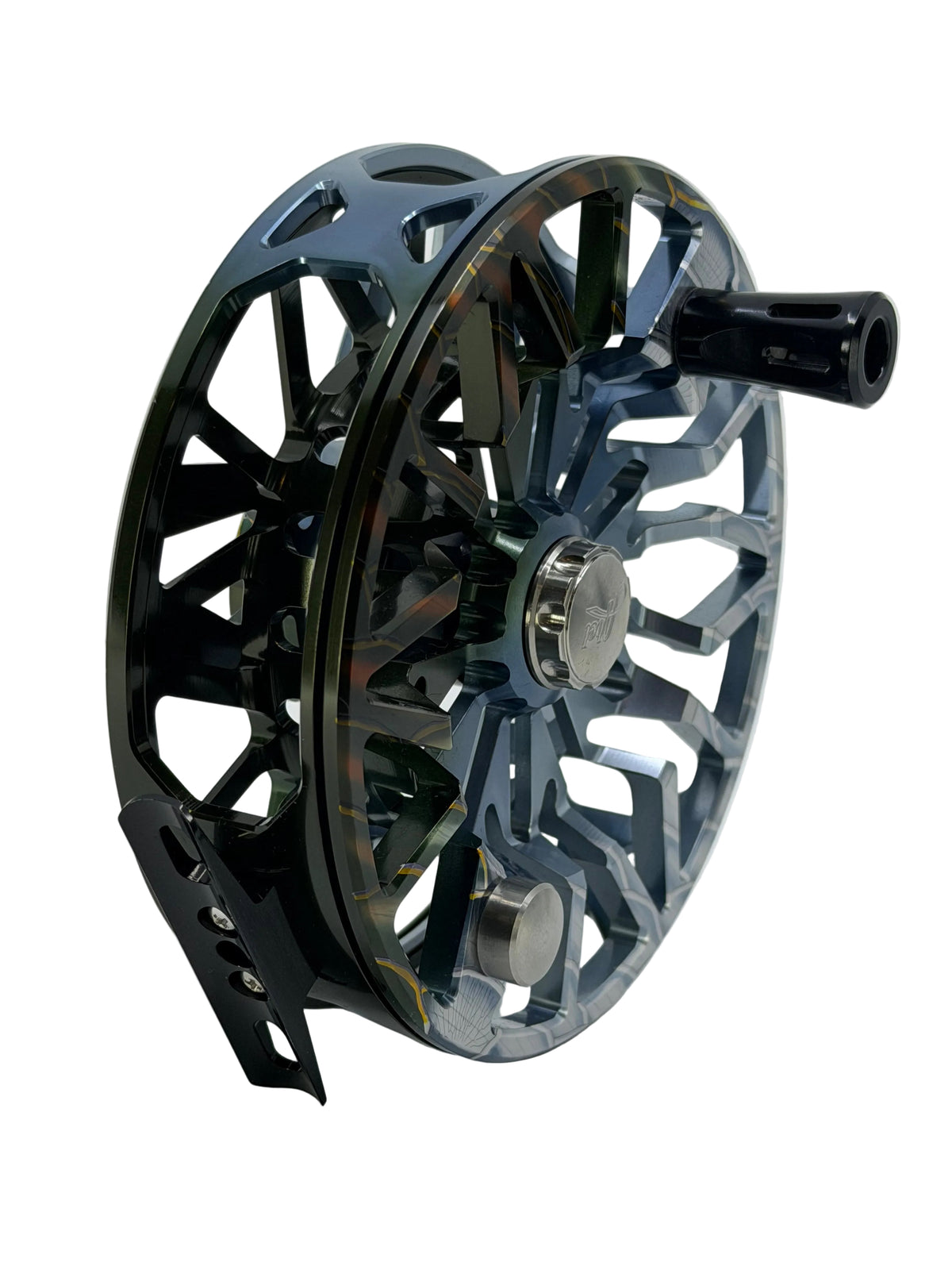 Abel SDX fly reel side view showing large arbor and open frame
