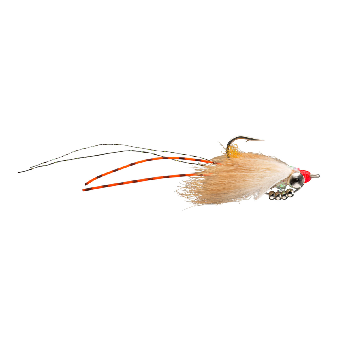 Side view of Rio Avalon Permit Fly showing tan deer hair body and gold beads