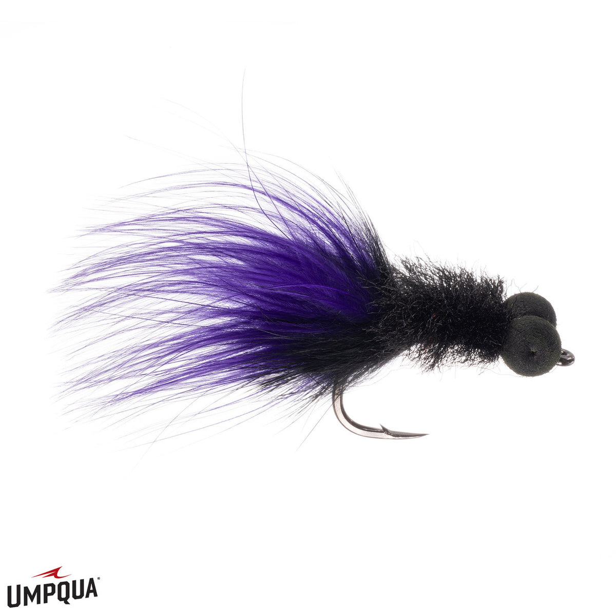 Umpqua Booby Toad black saltwater fly with large foam eyes and marabou tail