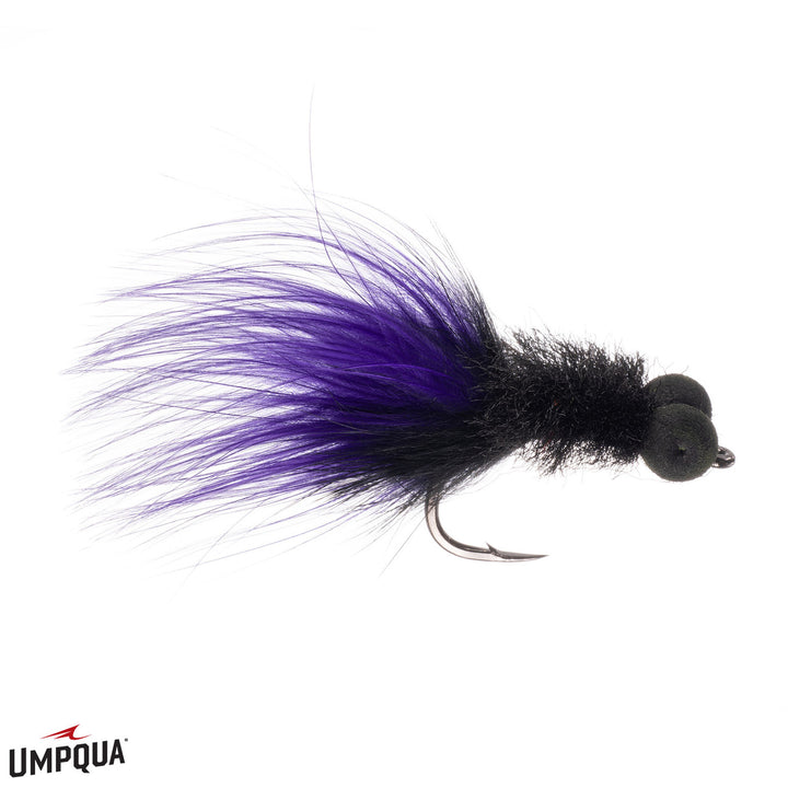 Umpqua Booby Toad black saltwater fly with large foam eyes and marabou tail