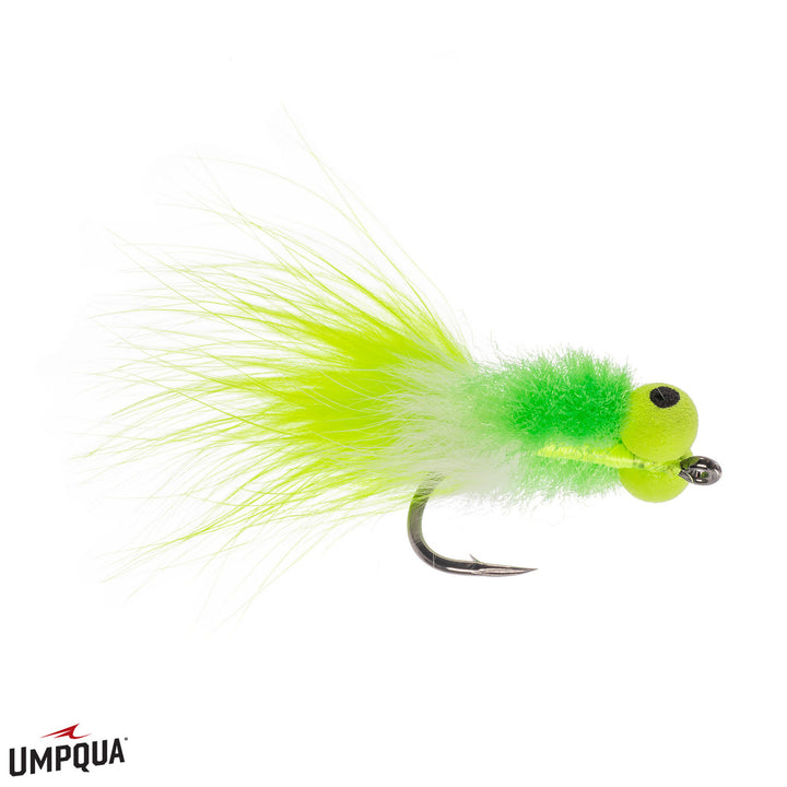 Umpqua Booby Toad chartreuse saltwater fly with lime green foam eyes