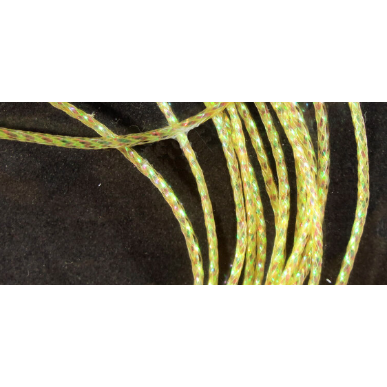 Hareline Chironomid Braid Pearl fly tying material with iridescent yellow green pink sheen