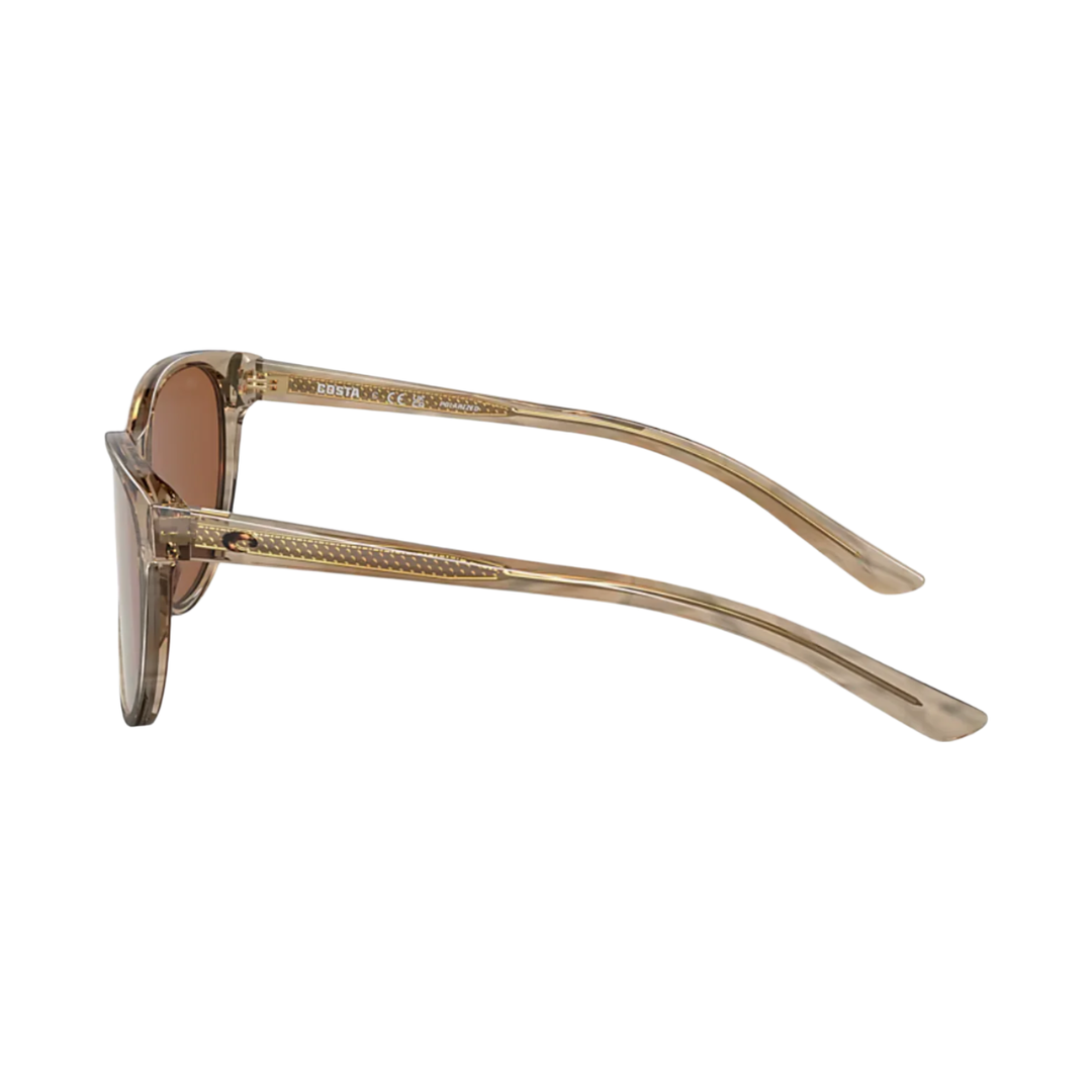 Side view of Costa Catherine sunglasses showing honeycomb core-wire temple detail and Made in Italy label