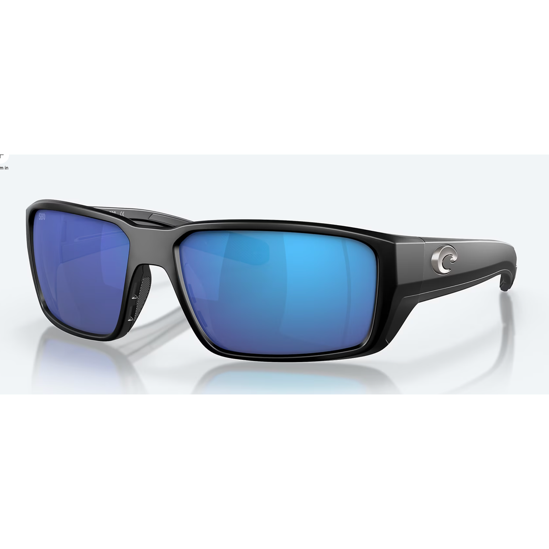 Costa Fantail Pro sunglasses matte black frame blue mirror polarized lenses high bridge fit