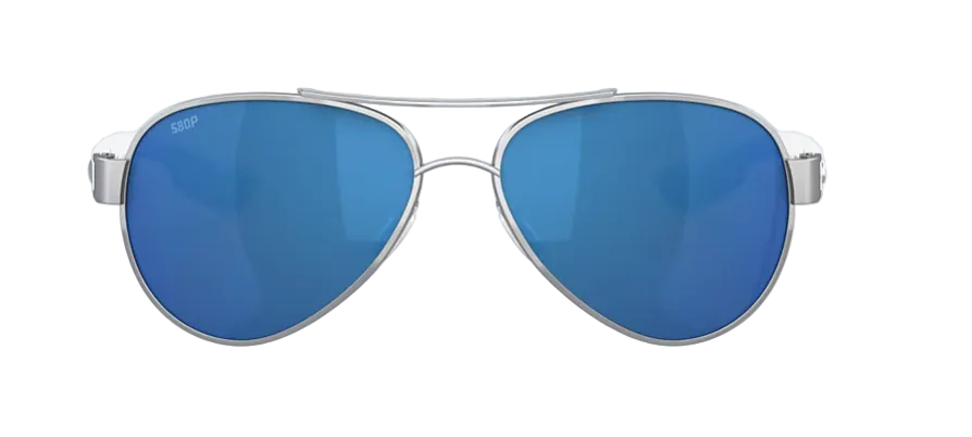 Costa Loreto aviator sunglasses with blue mirror polarized lenses and silver metal frame
