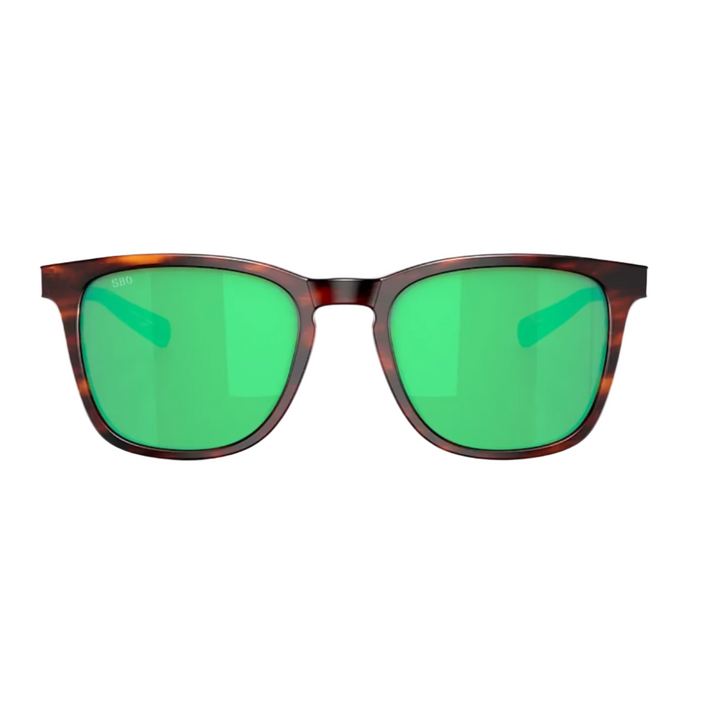 Costa Sullivan matte tortoise sunglasses with green mirror polarized lenses