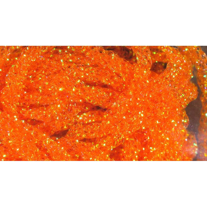 Close-up bright orange holographic diamond braid texture