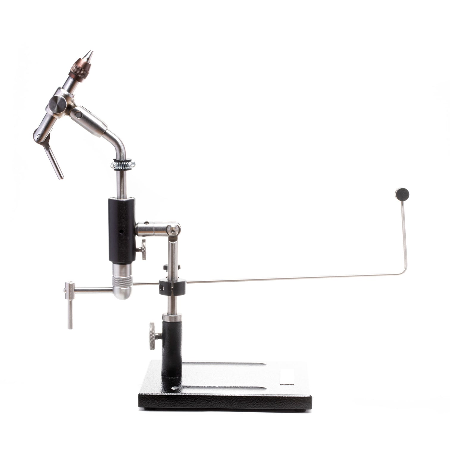 Dyna-King Excalibur black fly tying vise with dual angle adjustments and silver thread guide