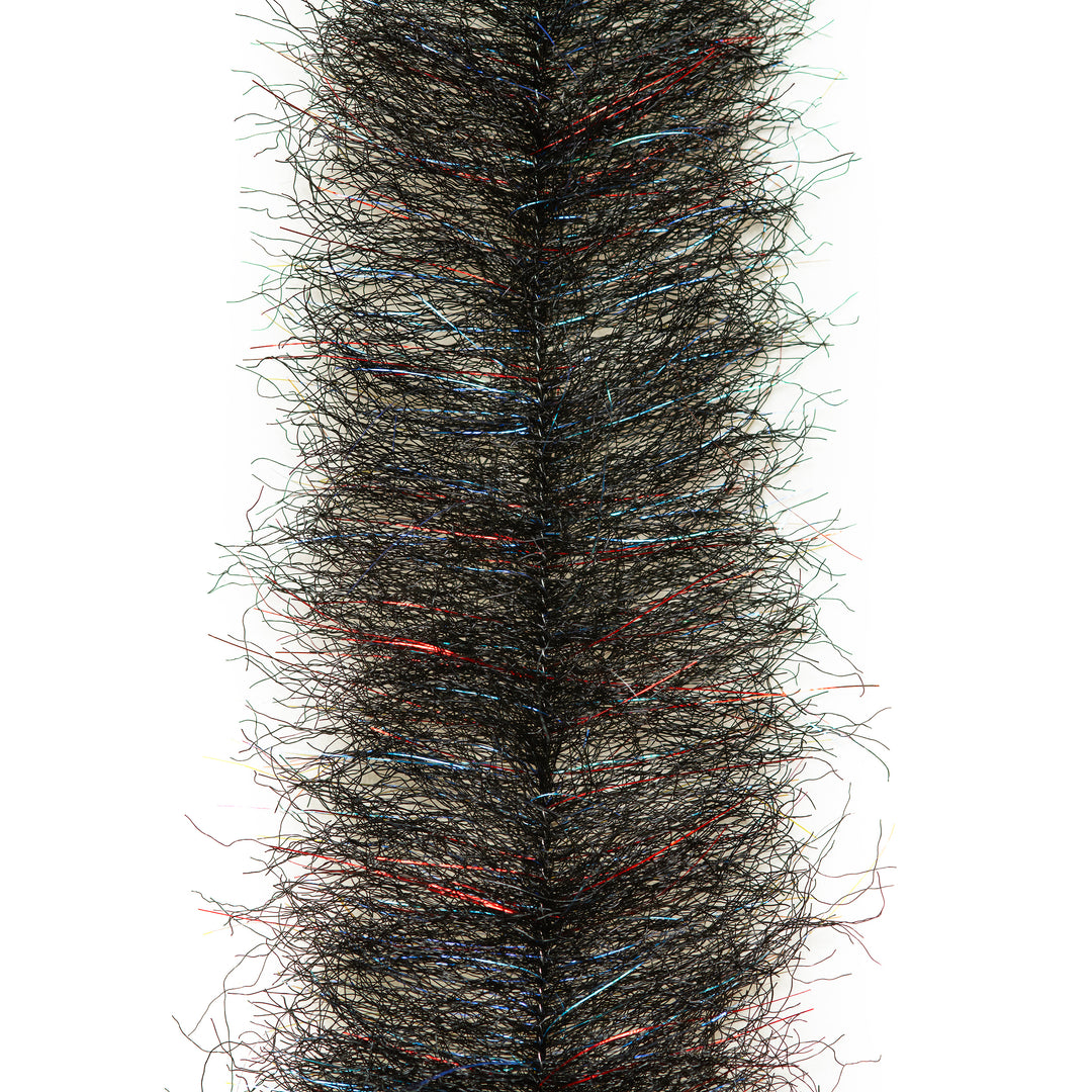 Black EP articulated fly tying brush with red and blue UV sparkle fibers