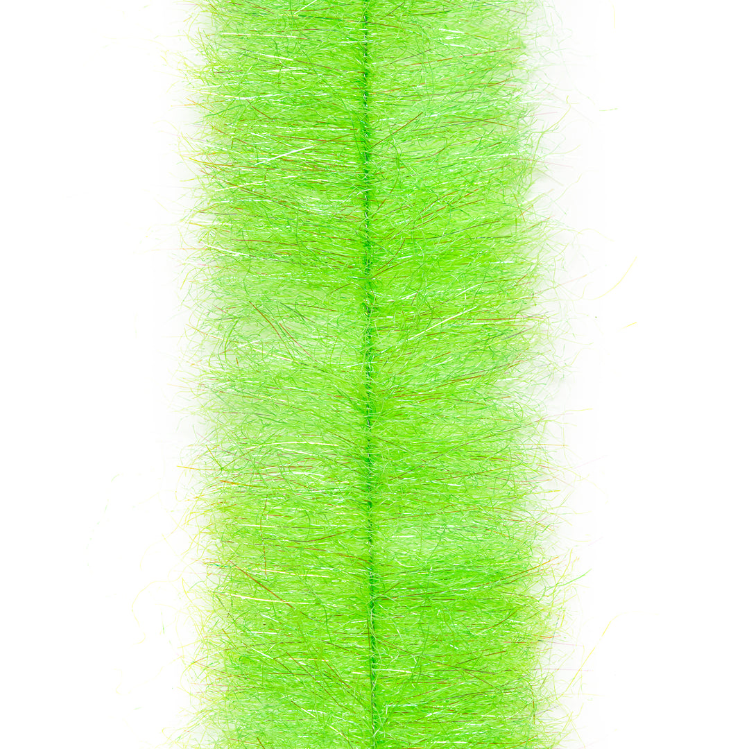 Neon green EP fly tying brush with metallic gold sparkle strands