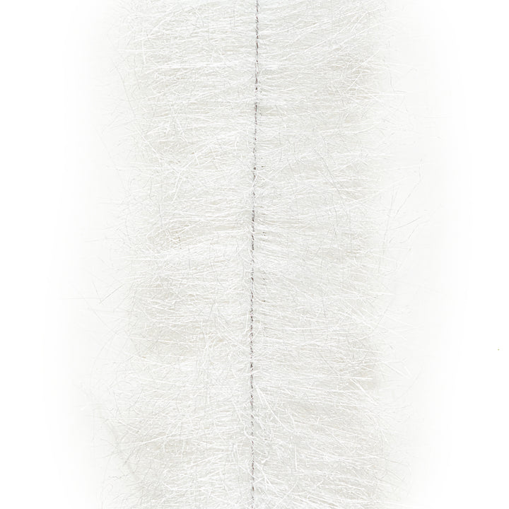 White EP fiber brush for flies showing stainless steel wire core