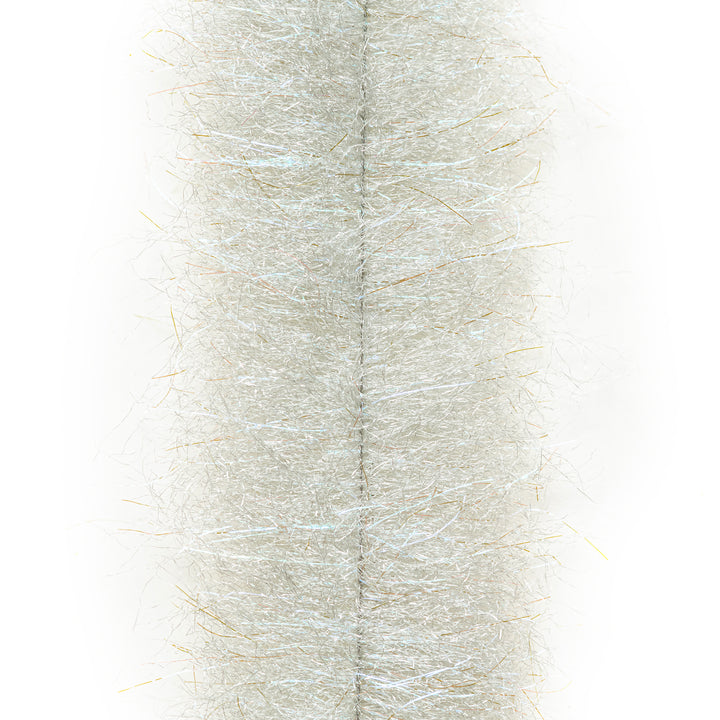 Close-up of EP Articulated Brush with iridescent blue and gold sparkle fibers on stainless steel core