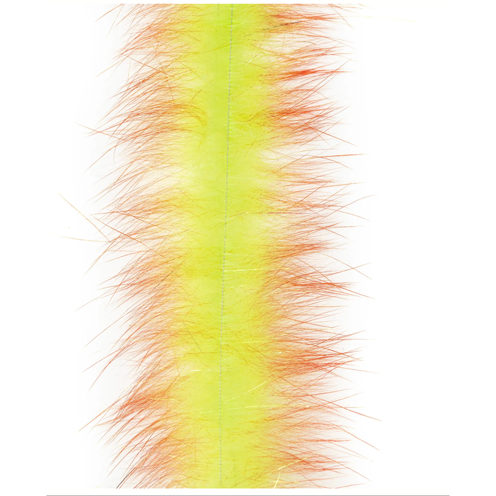Two-toned neon yellow-green and orange-red EP Bunny Brush with flame-like effect