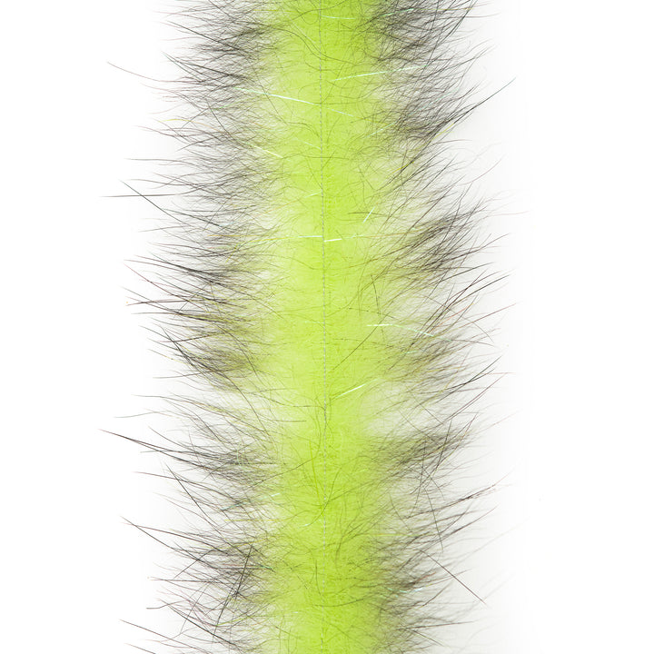 Chartreuse center with dark grey tipped EP Bunny Brush featuring silver flash