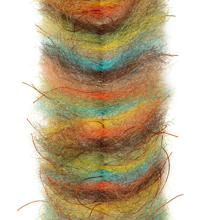 EP Crustaceous Brush with Micro Legs in turquoise, orange, yellow, and brown for tying crab and shrimp fly patterns