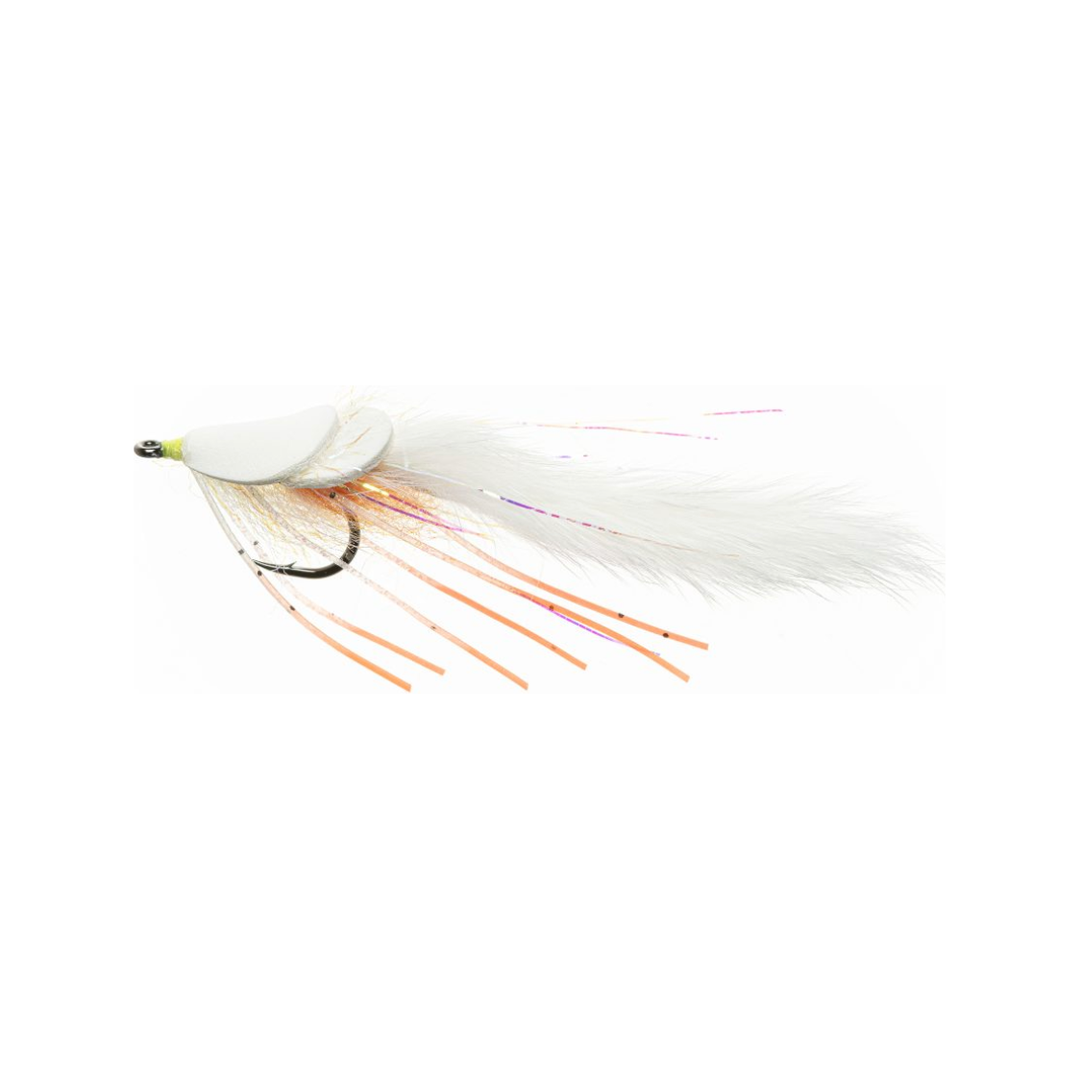 EP Diver white bass fly with silver plate and feather tail