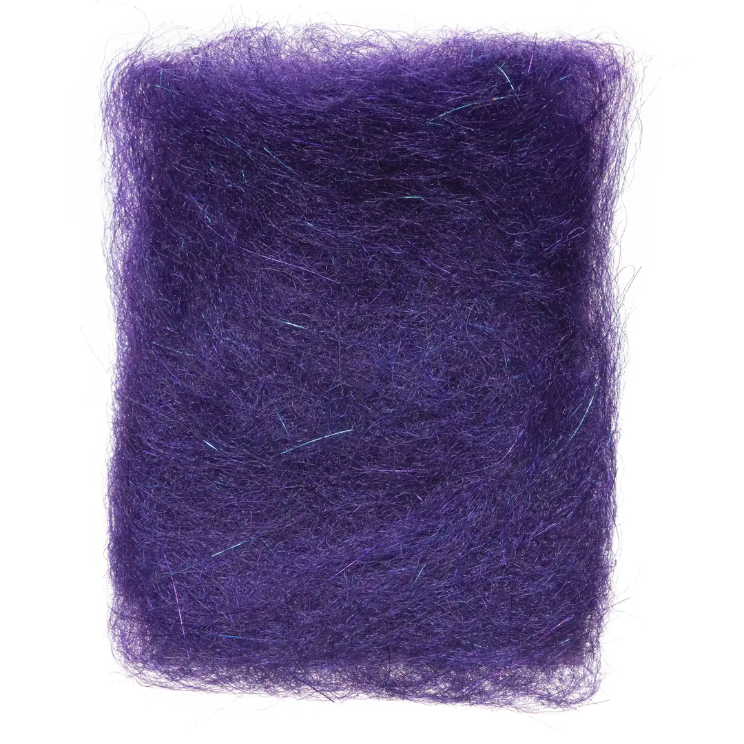 Deep purple EP Shrimp Dubbing Fibers with sparse iridescent teal sparkle accents