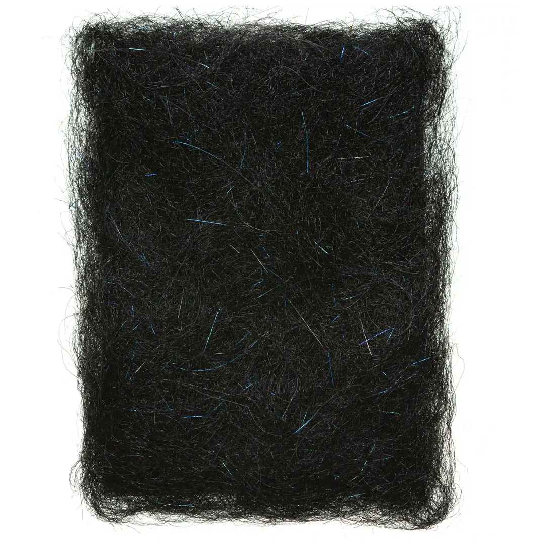 Black EP Shrimp Dubbing Fibers heavily accented with vivid cyan electric blue sparkle