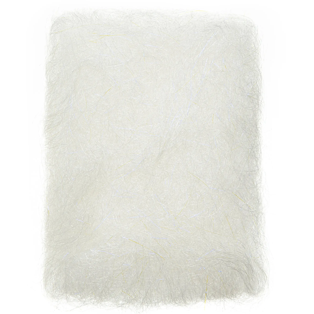 Off-white EP Shrimp Dubbing Fibers featuring pale blue and yellow iridescent glitter
