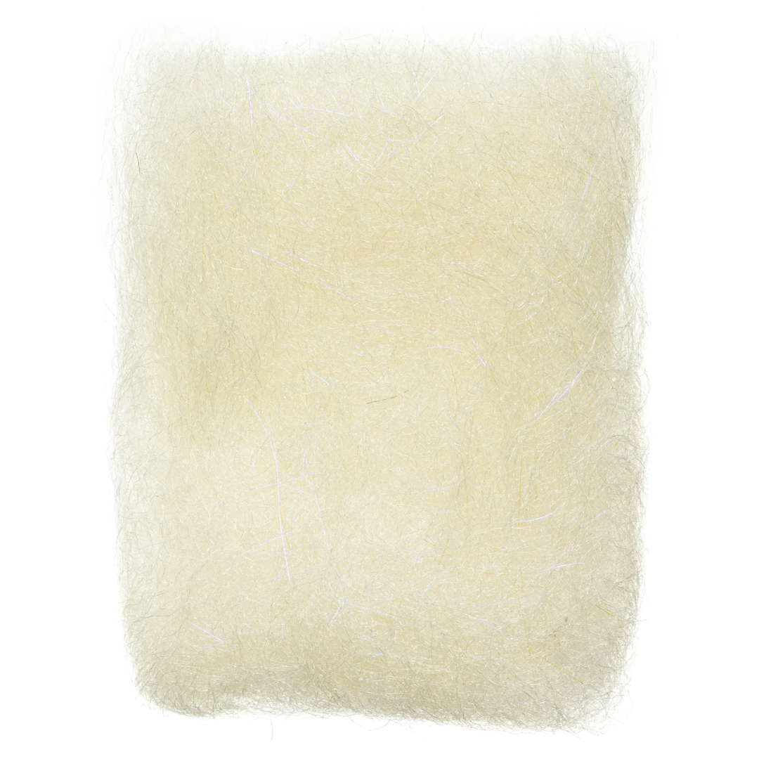 Pale yellow translucent EP Shrimp Dubbing Fibers with bright white sparkle accents