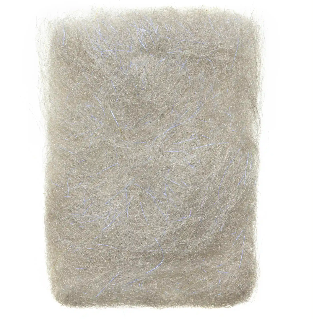 Light grey EP Shrimp Dubbing Fibers with fine blue iridescent sparkle for translucent effects