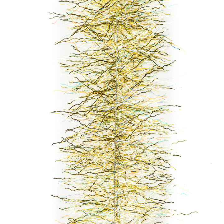 Gold and chartreuse EP Thunderstruck Brush fly tying material with silver and white highlights