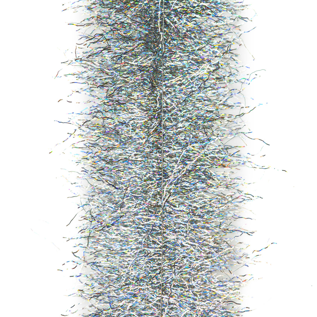 Black and grey EP Thunderstruck Brush fly tying material with holographic rainbow reflections
