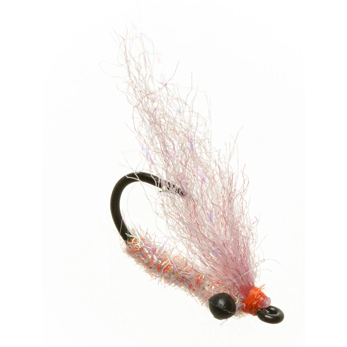 EP Turneffe Micro Shrimp fly in Pearl Pink #8 with black bead head and holographic tail