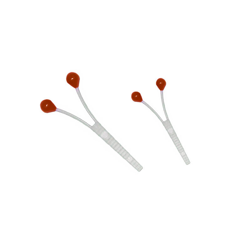 Medium translucent plastic shrimp eyes with reddish-brown teardrop lenses for fly tying