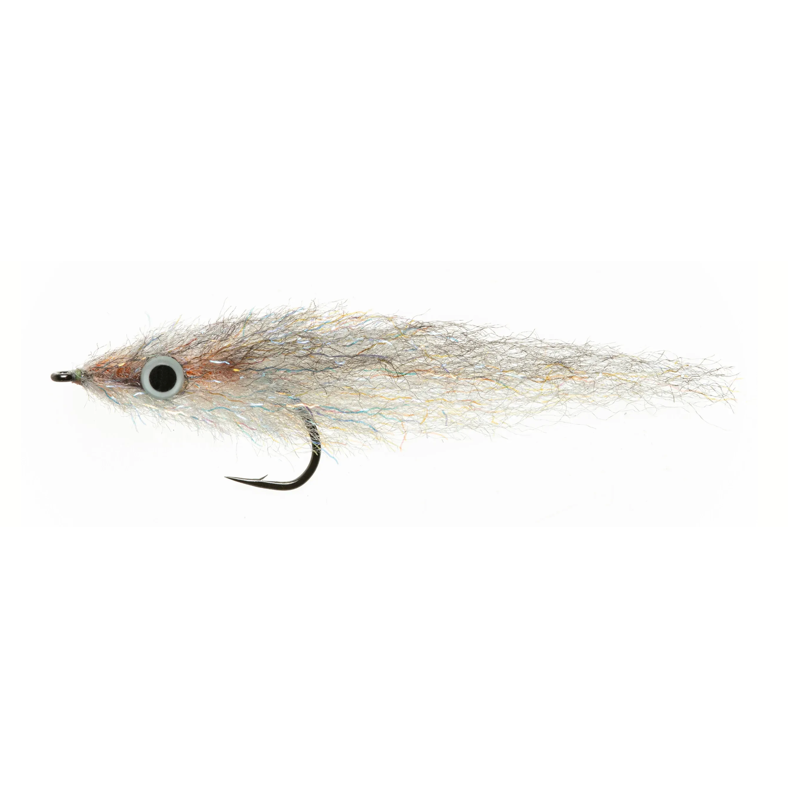 Enrico Puglisi Ghost Minnow fly with silver-rimmed eye and grey-white dubbing
