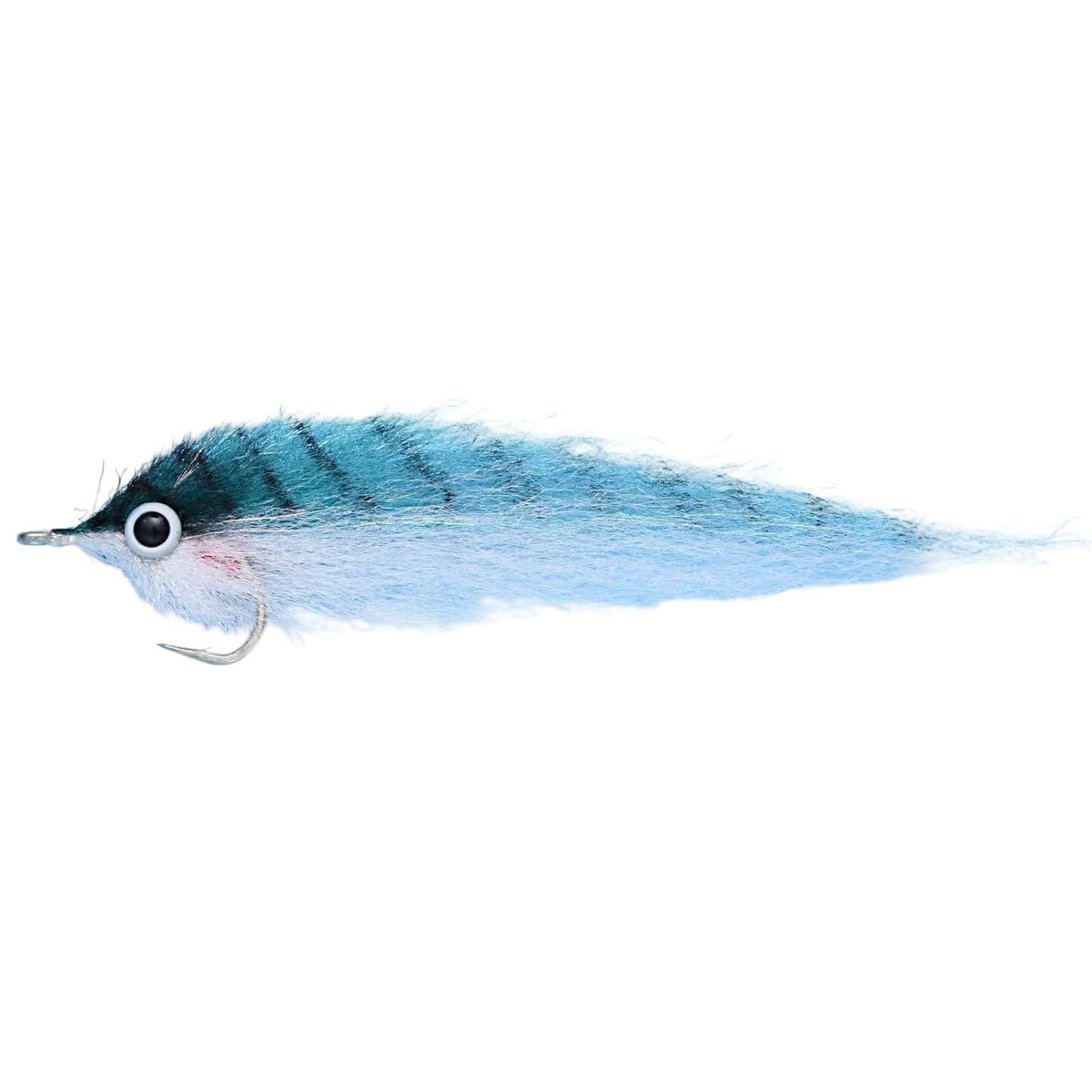 Enrico Puglisi Mackerel fishing fly, hand-tied on Gamakatsu SL12S hook with black and teal mackerel pattern