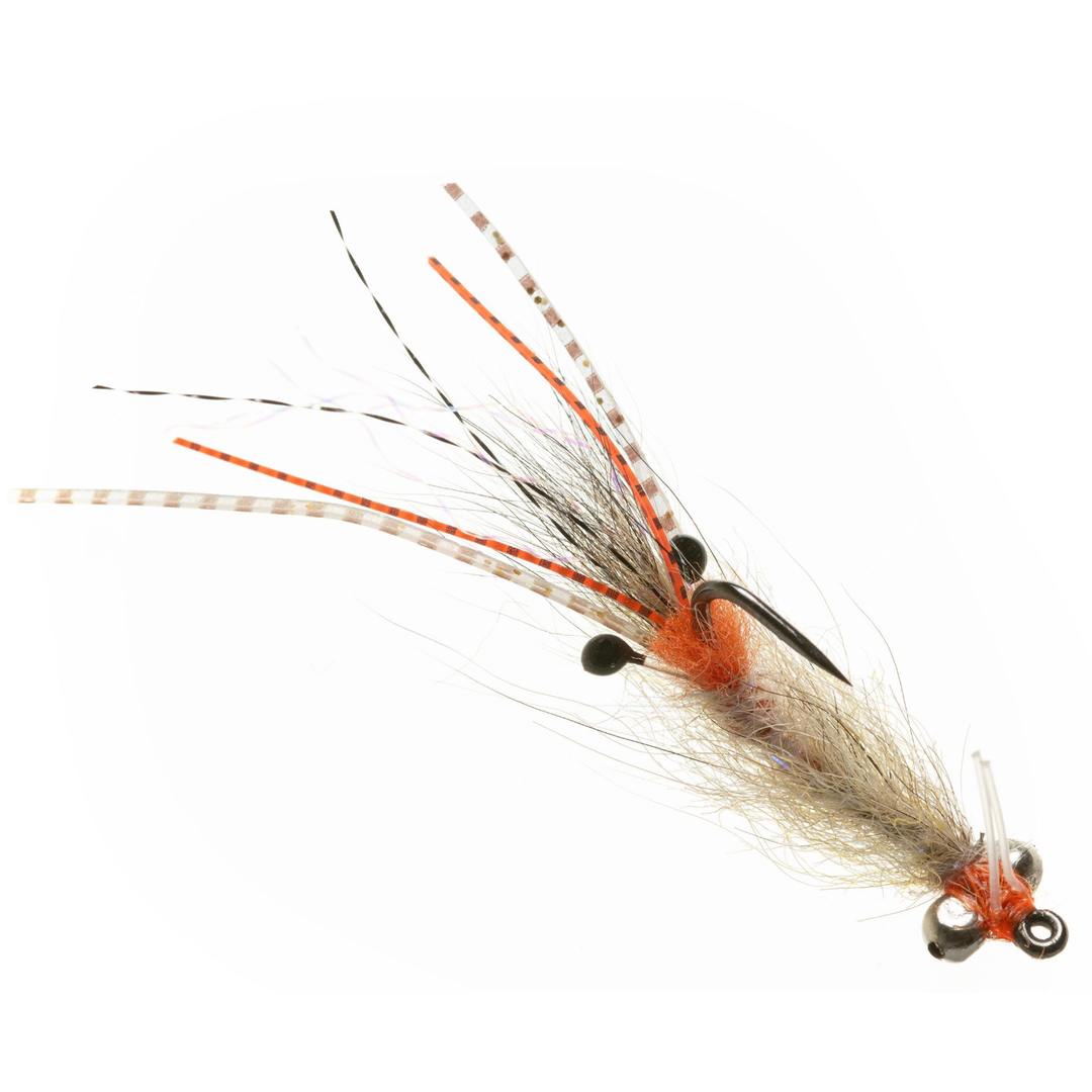 Enrico Puglisi Spawning Shrimp fly in Coyote color with orange thread and bead eyes
